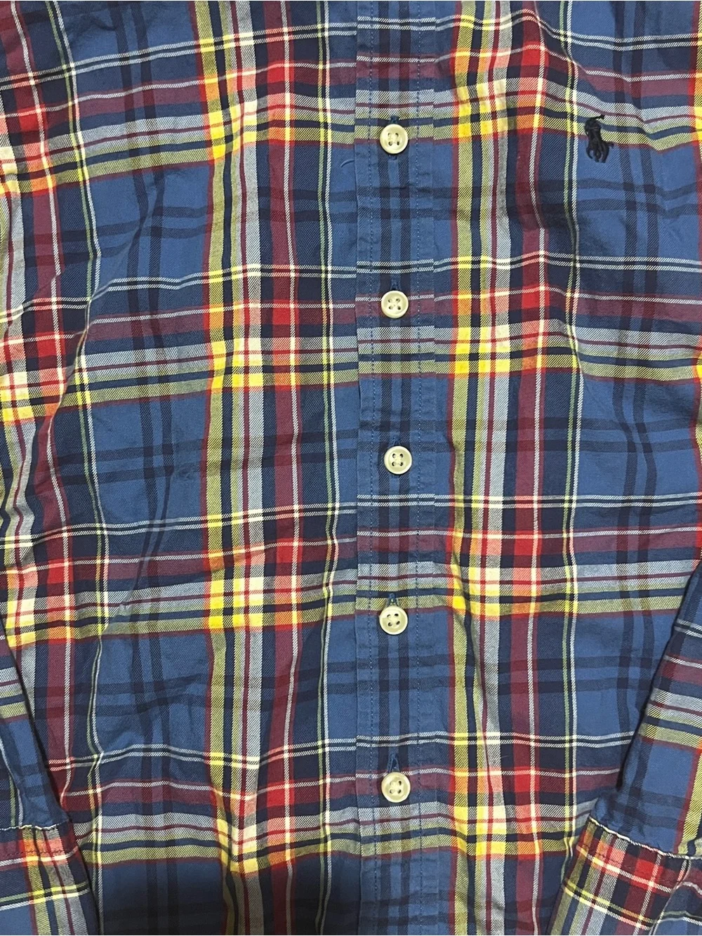 Ralph Lauren Boys Size S Blue Plaid Button-Down Cotton Long Sleeve Pony Preppy